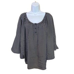 Sunny Leigh Black White Polka Dot Blouse M Retro Y2K Boho Flowy Top